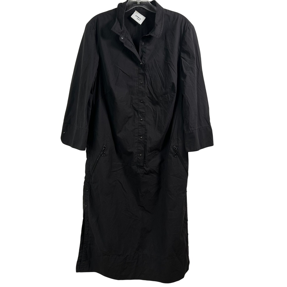 Akris Punto Black Utility Midi Shirt Dress Snap Front Zip Pockets Size 12 US
